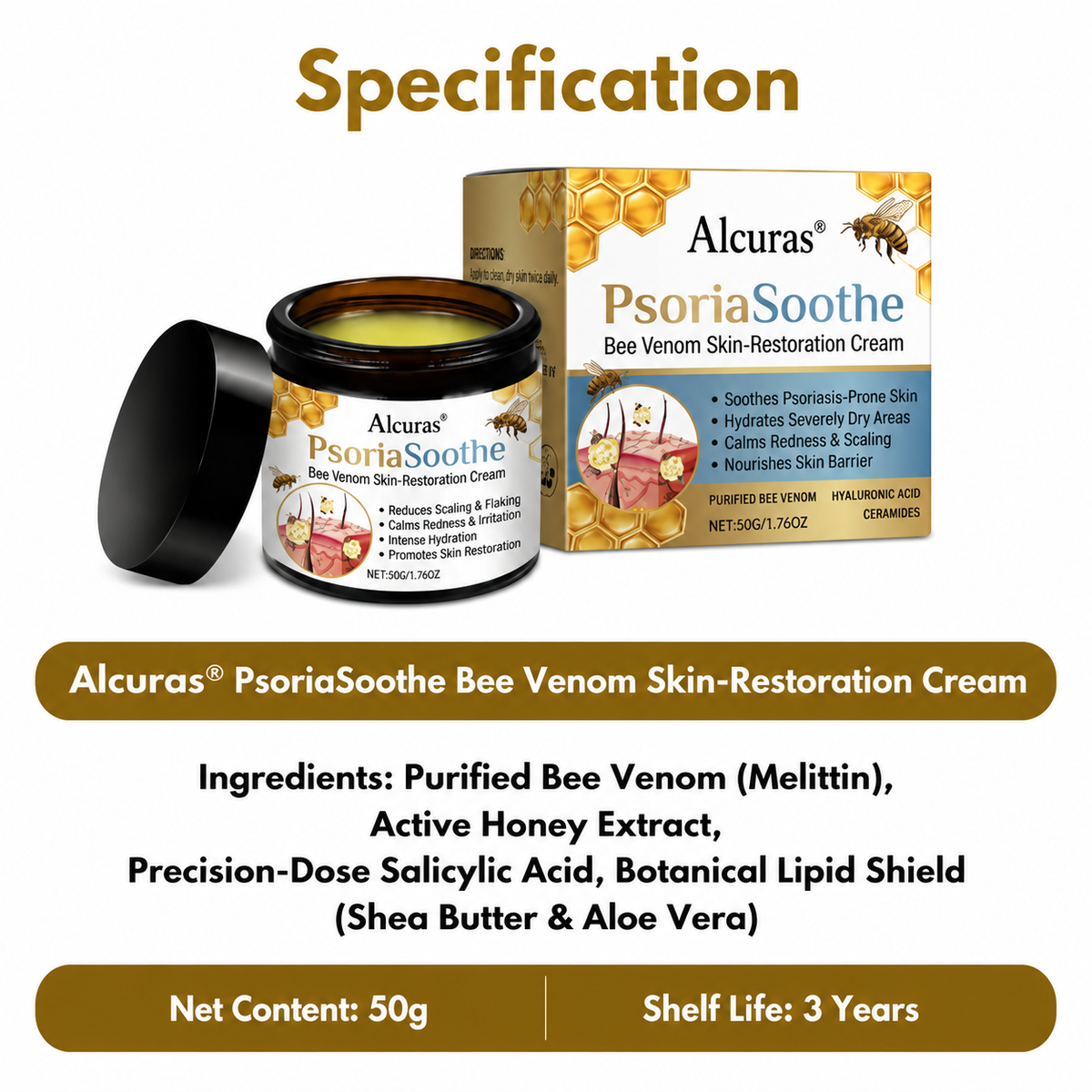 Alcuras® PsoriaSoothe Bee Venom Skin-Restoration Cream