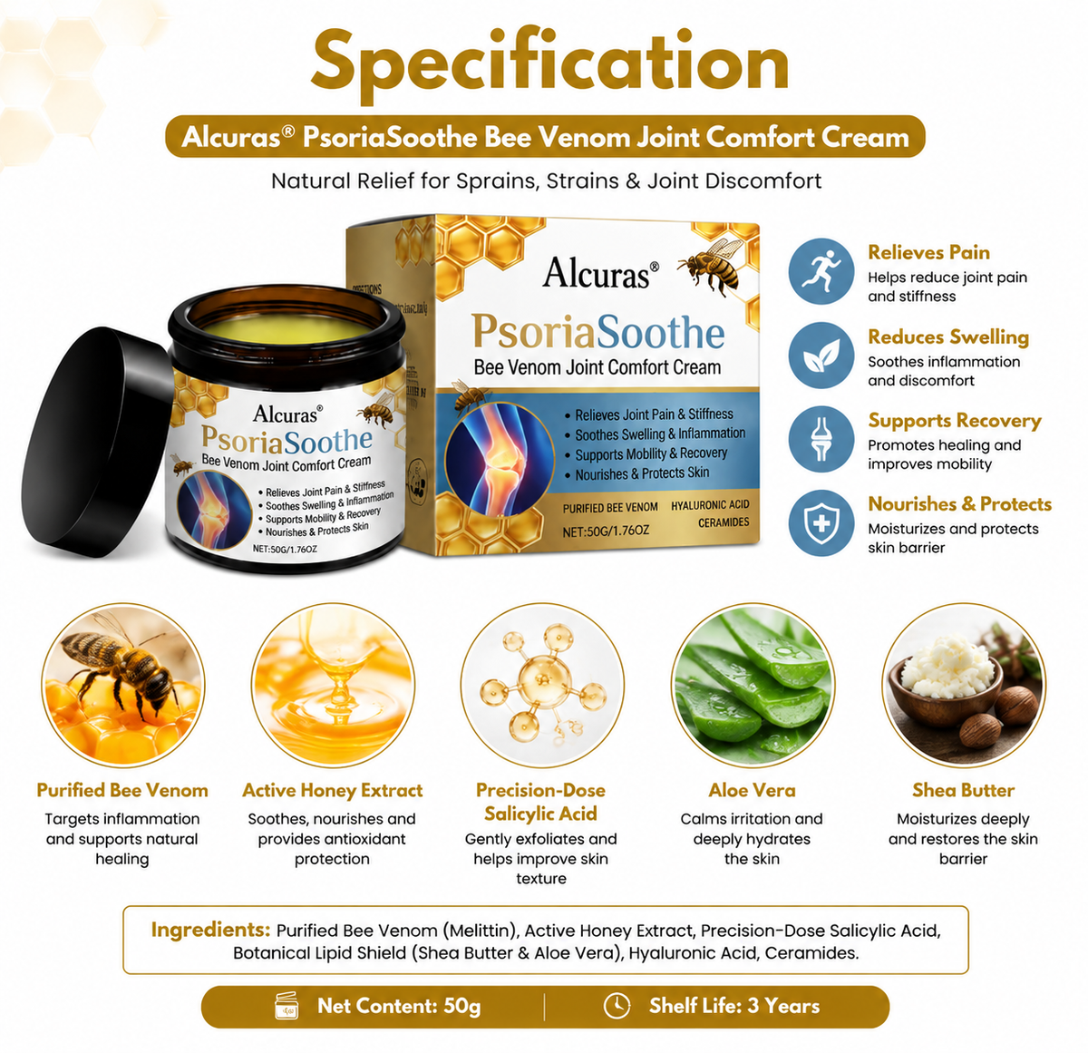 Alcuras® PsoriaSoothe Bee Venom Joint Comfort Cream（