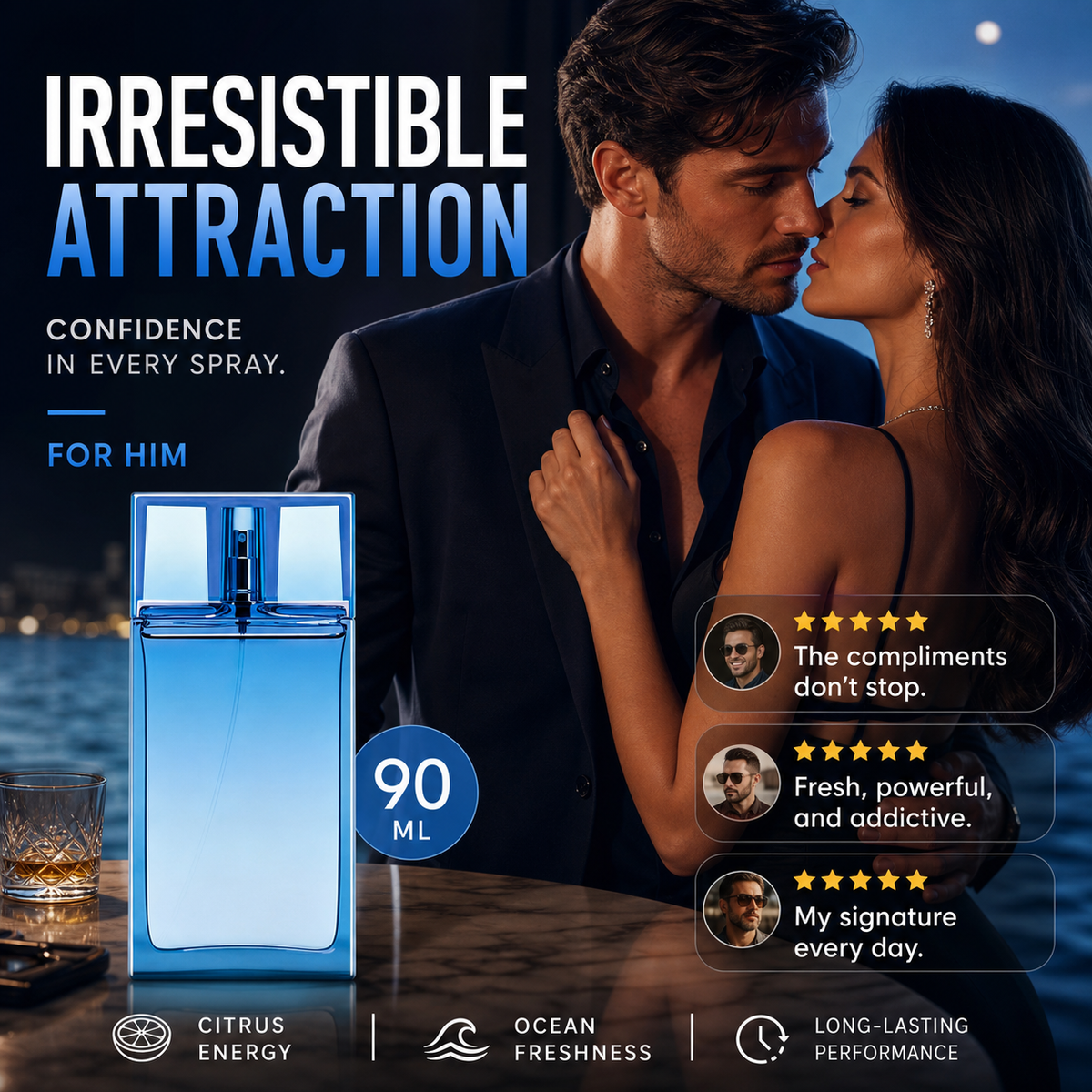 Eau de Parfum for Men 90 ml | Long Lasting Fresh Citrus & Aquatic Perfume Spray | Arabic Luxury Fragrance for Him | Best Men’s Perfume Gift | Everyday Wear Masculine Scent