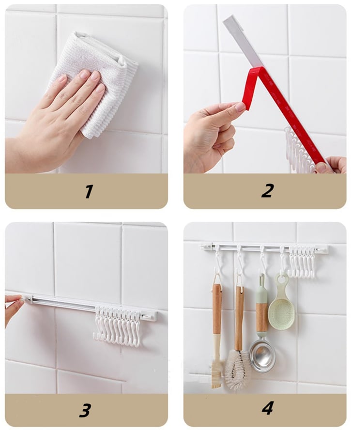 🥳2026 HOT SALE🥳💞50K+ SOLD!🧺🔧 50% OFF! Multifunctional Slide Rail Hook – Punch‑free installation, adjustable hook spacing. Holds utensils, towels & robes – no wall damage! 🏠✨