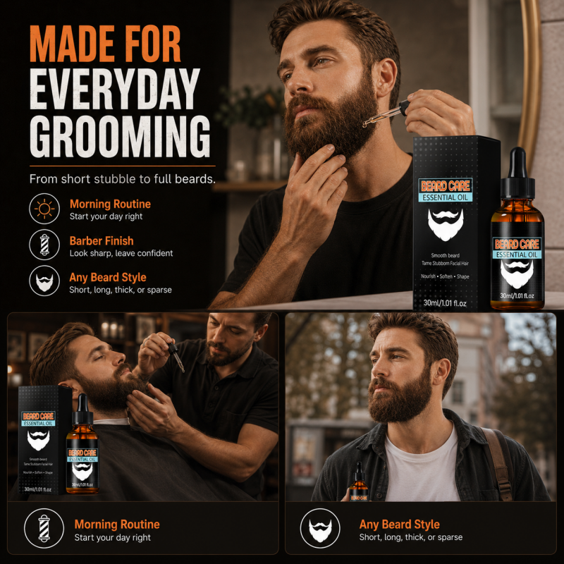 ✨ Beard Care Essential Oil – Fast-Absorb, Non-Greasy, Nourishes Skin & Beard🌿
