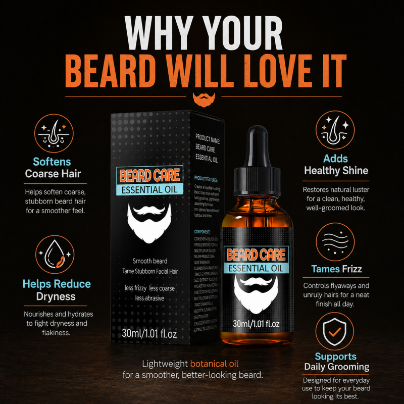 ✨ Beard Care Essential Oil – Fast-Absorb, Non-Greasy, Nourishes Skin & Beard🌿