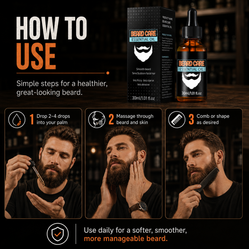 ✨ Beard Care Essential Oil – Fast-Absorb, Non-Greasy, Nourishes Skin & Beard🌿
