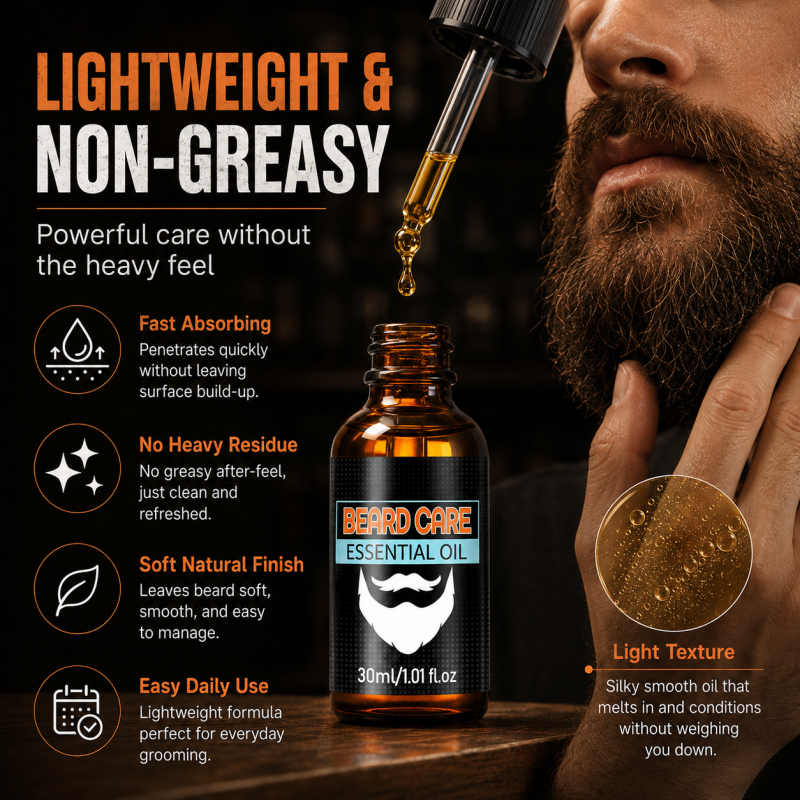 ✨ Beard Care Essential Oil – Fast-Absorb, Non-Greasy, Nourishes Skin & Beard🌿