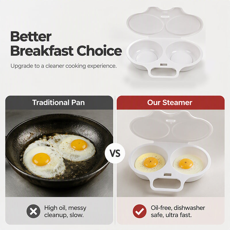 ⏰Last Day Special Price ＄16.99!!⏰ Microwave Egg Poacher – Dual-Cavity Steamer, Rapid Heating, Non-Stick PP – Ideal for Home, Office & Travel! 🔥
